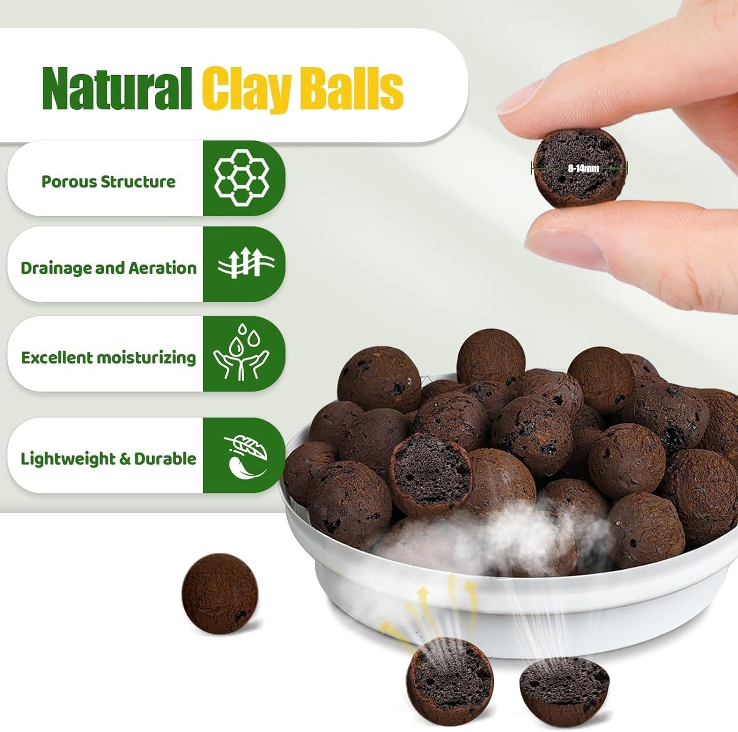 Expanded Clay Pebbles for Plants 2qt, Natural Organic Expanded Grow Media for Hydroponics, Drainage, Decoration, Aquaponics and Other Gardening Essentials