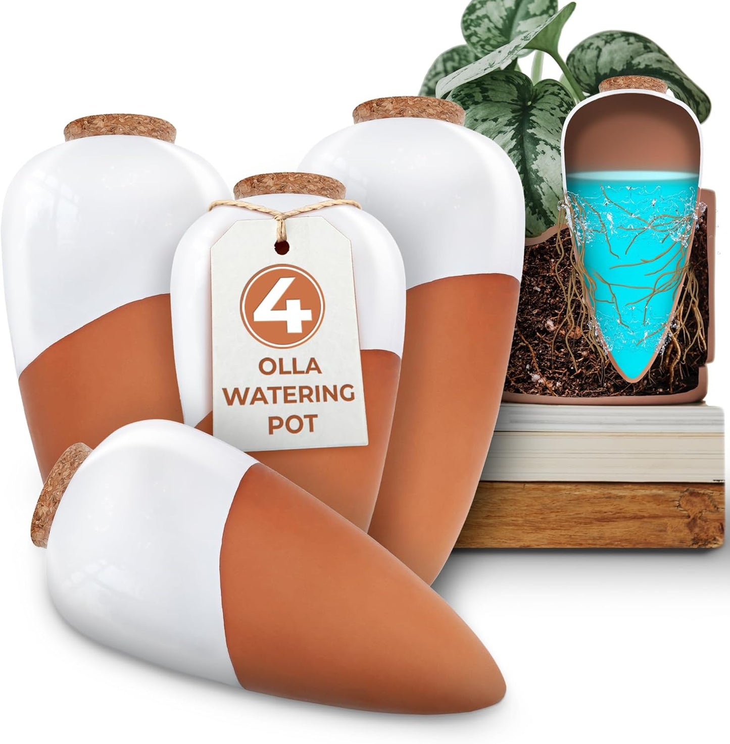 Plant Self Watering Globes - Terracotta Watering Spikes - Slow Release Olla Pots - Holds 14 oz - Drip Irrigiation Olla System