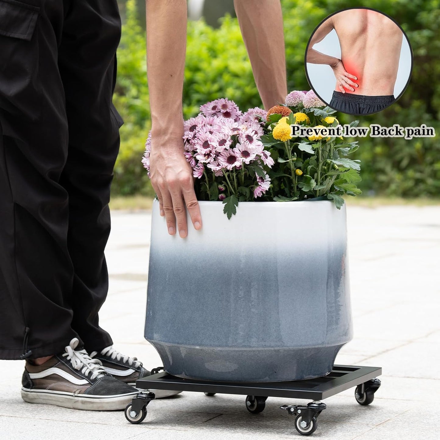 14 Inch Plant Dolly with Wheels - Heavy Duty Steel Caddy for Indoor & Outdoor Pots, 360° Rotating Rollers, Detachable Handle, High Capacity for Easy Mobility & Stability