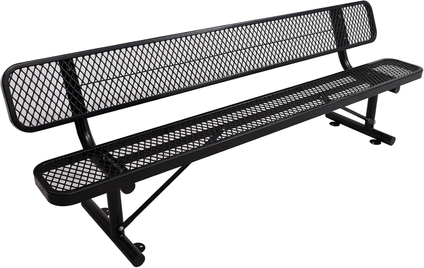 6Ft Outdoor Bench with Back Portable Frame, Outdoor Steel Park Bench with Backrest, Expanded Metal Mesh Bench for Outside, Lawn, Backyard, Park, Deck, Garden, Patio, Porch, Black
