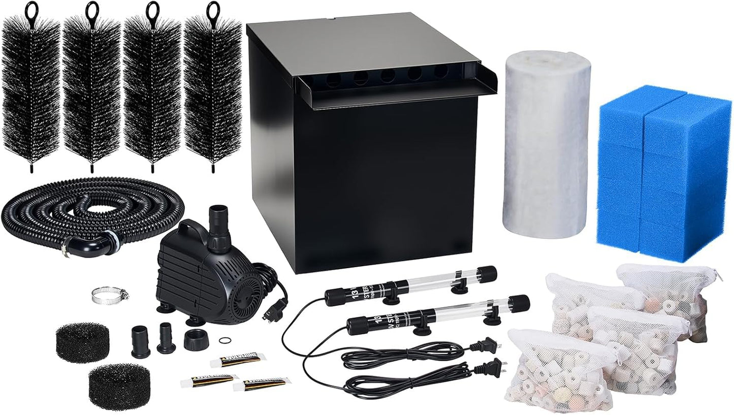 NFESOLAR Large Waterfall Filter System, Pond Filter Waterfall Kit Stainless Steel for Ponds and Streams up to 4,500 Gallons, Includes 5-Stage Filtration System, 1200 GPH Water Pump N4333