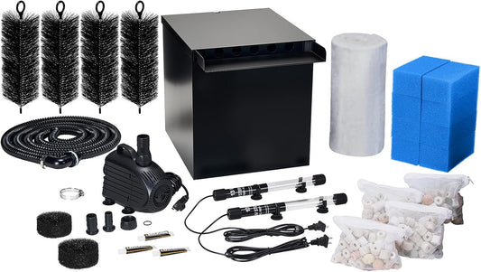 NFESOLAR Large Waterfall Filter System, Pond Filter Waterfall Kit Stainless Steel for Ponds and Streams up to 4,500 Gallons, Includes 5-Stage Filtration System, 1200 GPH Water Pump N4333