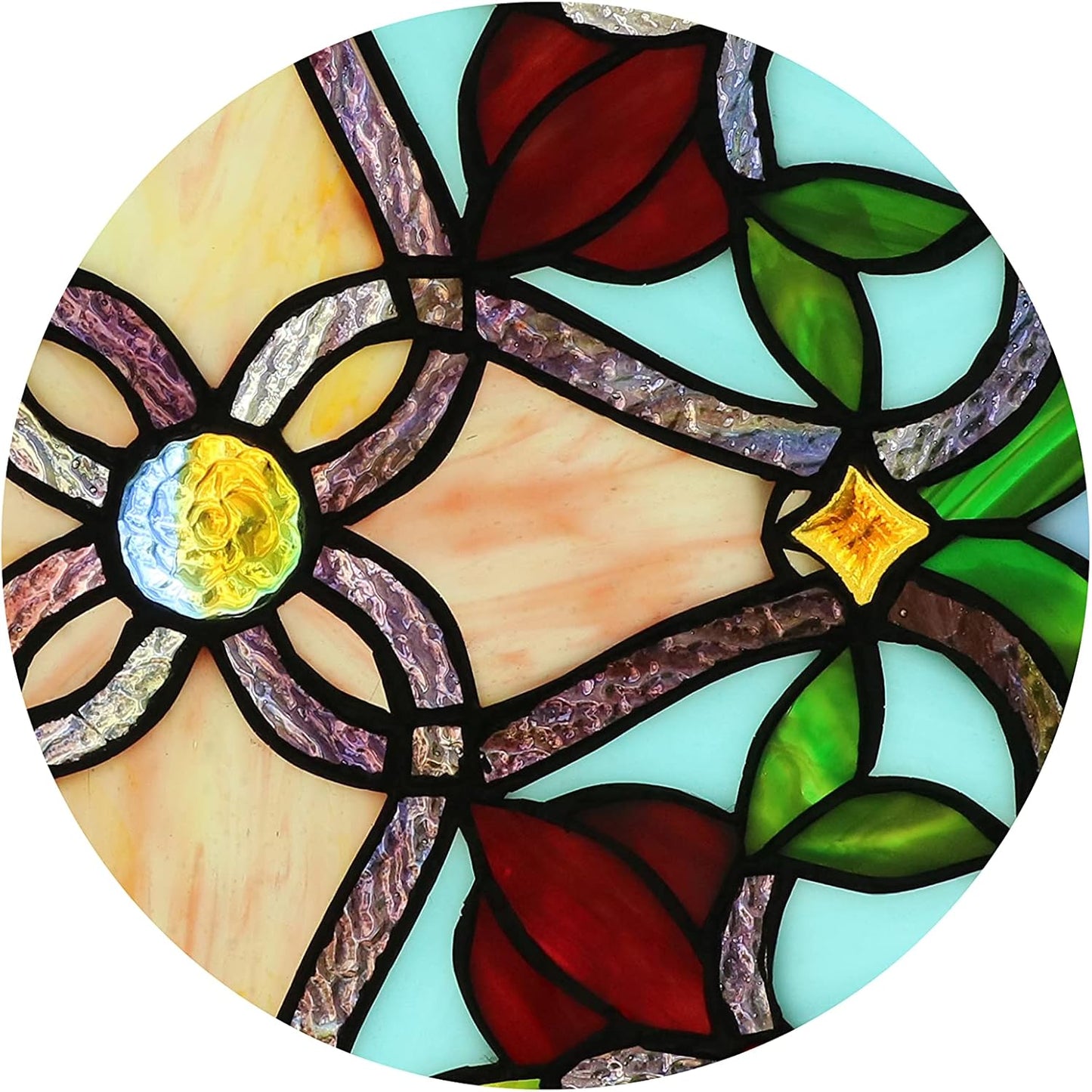 12 Inch Round Stained Glass Window Panel Handmade Tiffany Style Ornament Flower Suncatchers for The Windows Or Wall