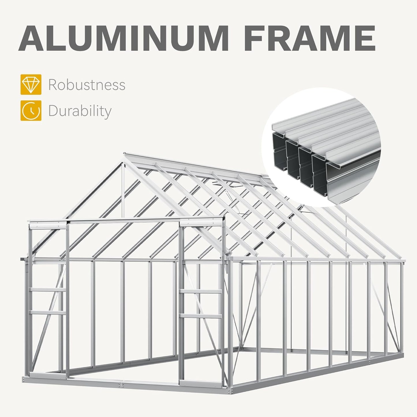 DWVO 16x8FT Polycarbonate Greenhouse Heavy Duty Green Houses Outdoor Aluminum Greenhouses with Sliding Doors Vent Window Premium Walk-in Greenhouse Large Sun House for Garden Backyard, Silver