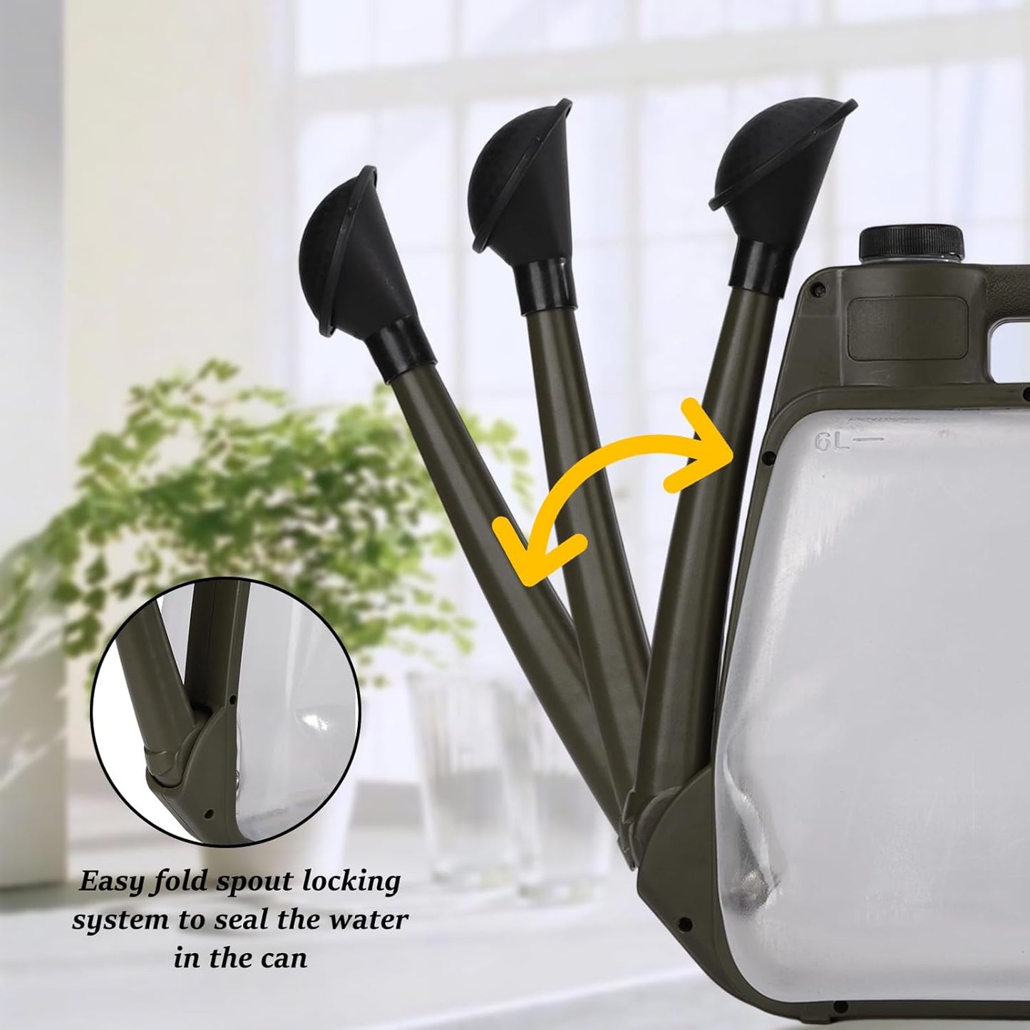 Foldable Transparent Plastic Watering Can 1.6Gal with Spray and Pour Nozzle for Indoor Outdoor Plants,Army Green