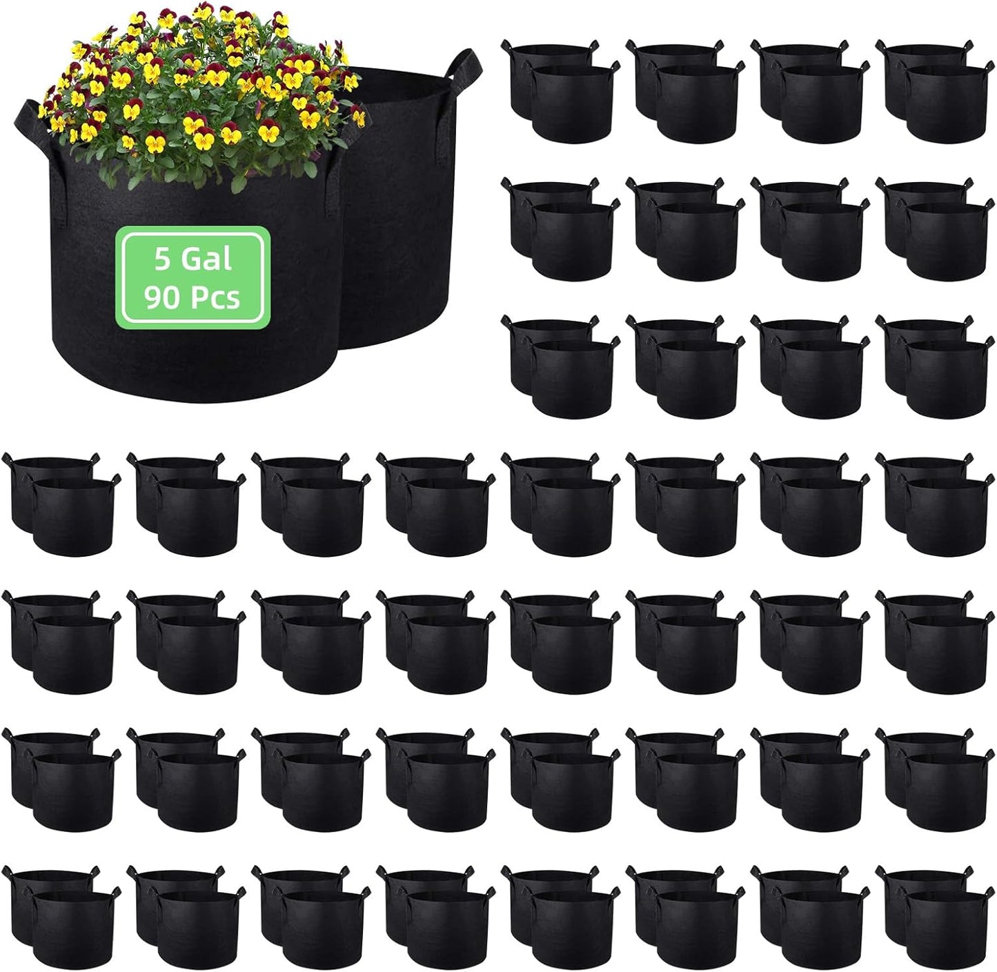 5 Gallon Grow Bags 90-Pack Garden Plant Aeration Fabric Pots with Handles Non-Woven Plant Bag Cloth Pots Garden Planting Bags to Grow Vegetable Flowers Potatoes (5 Gal)