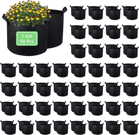 5 Gallon Grow Bags 90-Pack Garden Plant Aeration Fabric Pots with Handles Non-Woven Plant Bag Cloth Pots Garden Planting Bags to Grow Vegetable Flowers Potatoes (5 Gal)