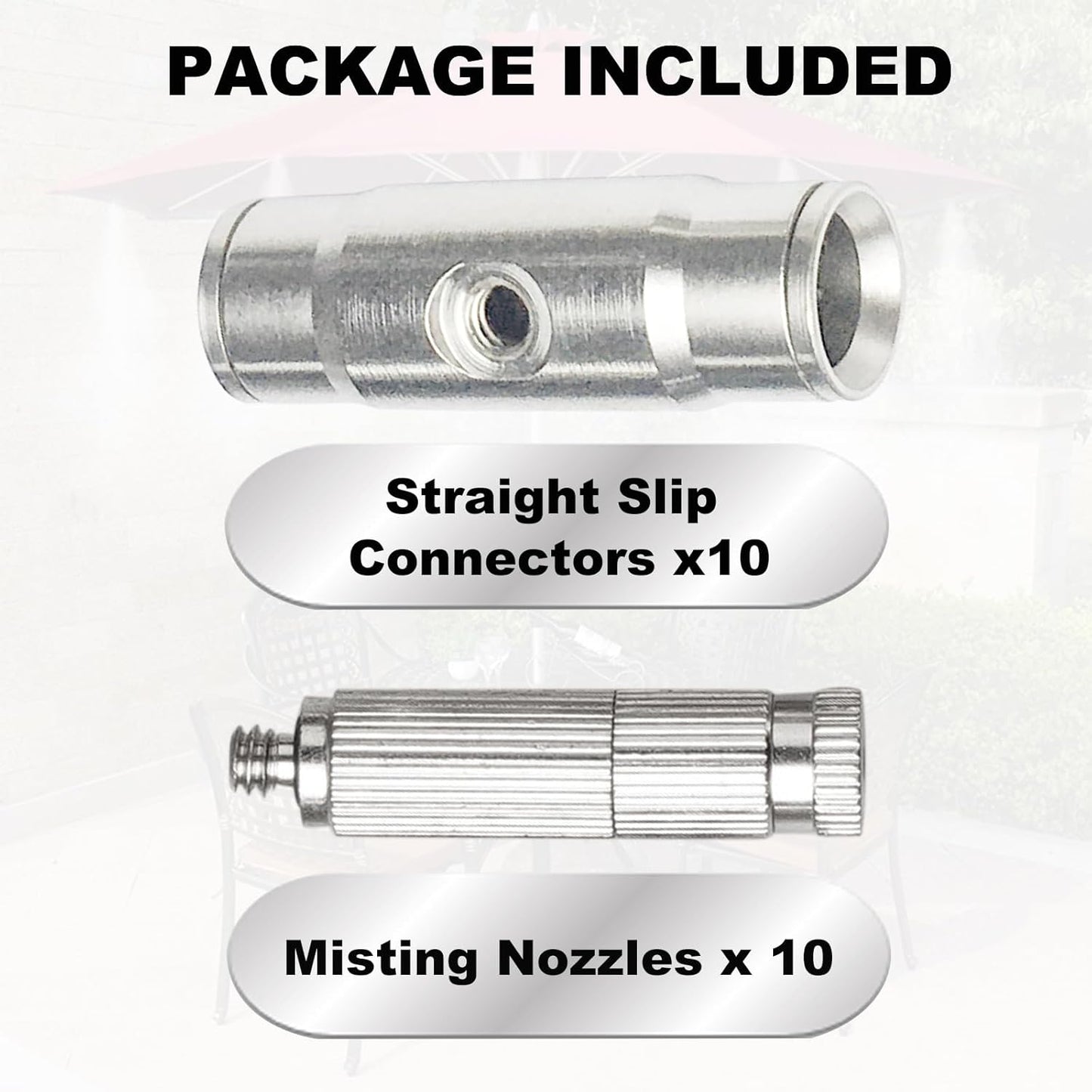 High-Performance Brass Patio Misting Kit – 10 Brass Anti-Drip Micro-Nozzles & 10 3/8″ Slip Connectors for High-Pressure Outdoor Cooling Misting (UNC 10/24, 0.012″ Precision Orifice, 280-1500 psi)
