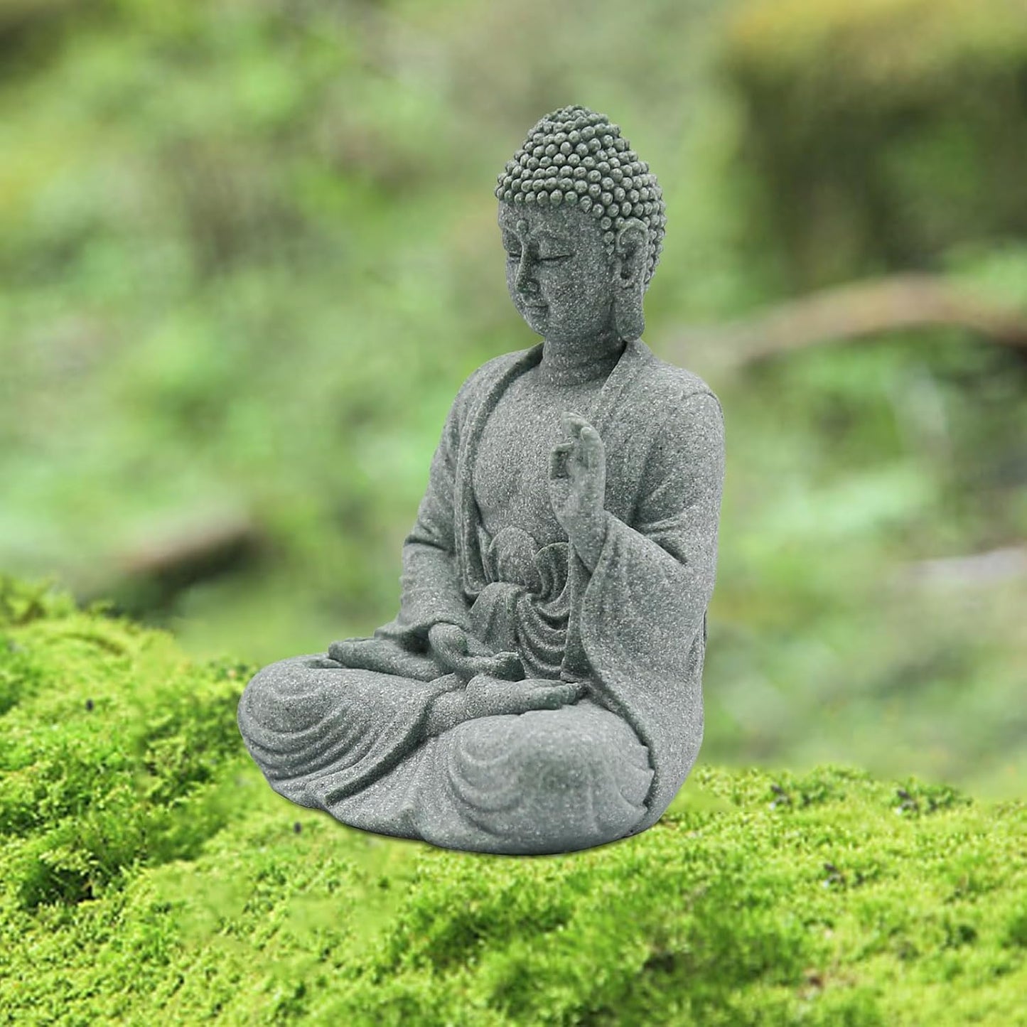 VIKKSAER 2Pcs Micro Buddha Statue Decorations for Asian Garden Underwater Landscaping Home Zen Decor, Small Meditating Sandstone Buddha Statues, Micro Landscape Ornament