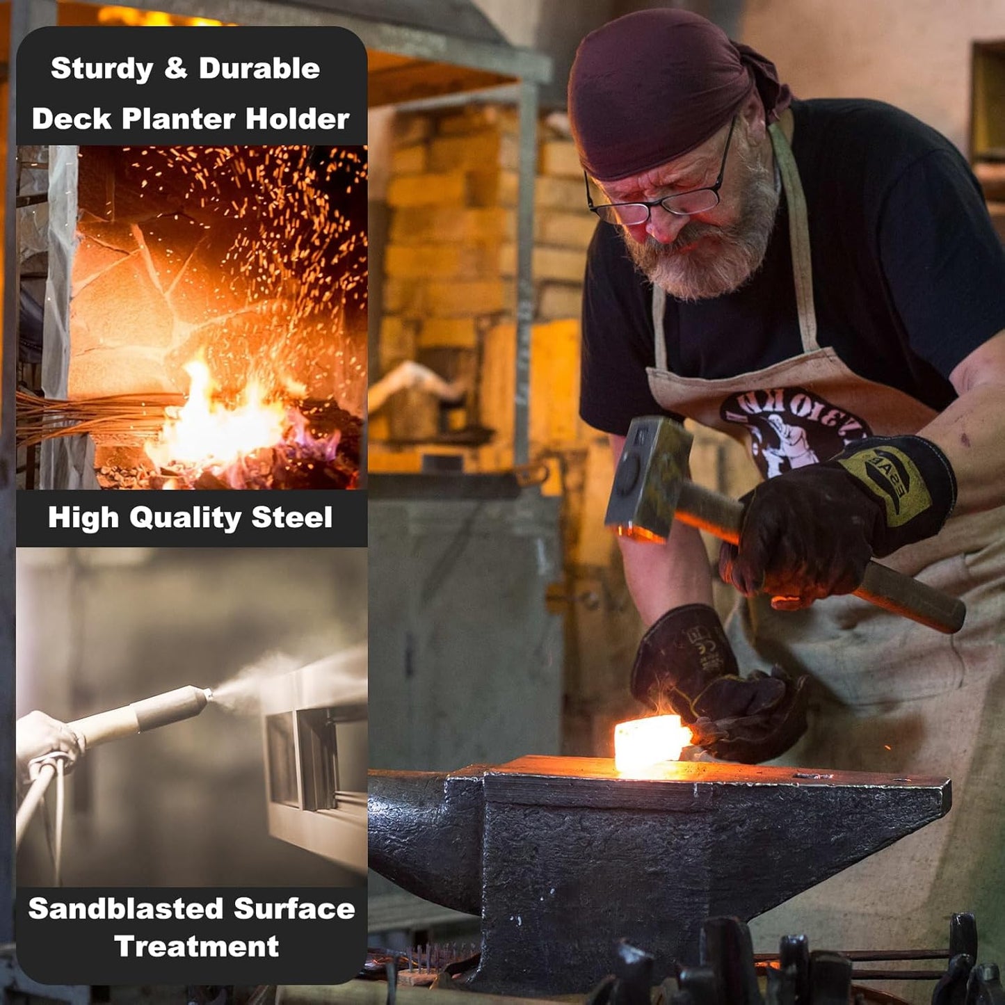 Deck Railing Planter Stand, Retractable Balcony Plant Holder for Window Box Planter, Handmade Steel Rectangular Flower Box Clip for Windowsill, Garden, Patio Fence, Front Porch