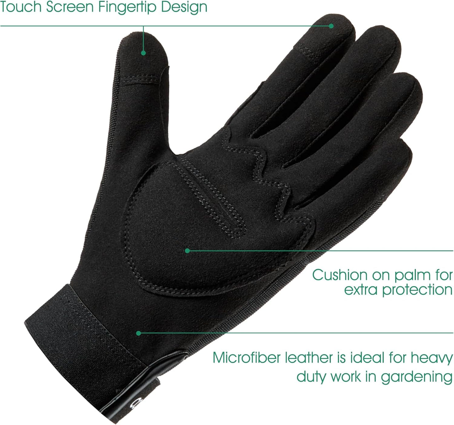 COOLJOB Thorn Proof Garden Gloves with Touchscreen Fingers for Men, Rose Pruning Work Gloves with Palm Cushion for Gardener, Farmer and Landscaper (Black 1 Pair XL)