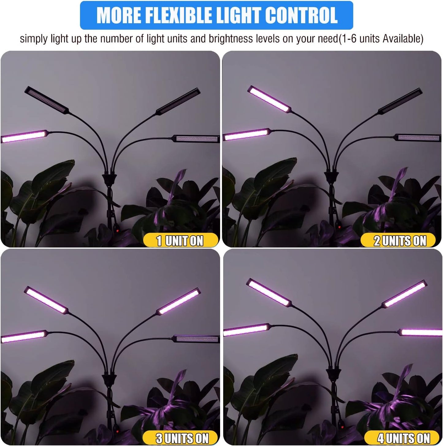 Grow Lights for Indoor Plants 4 Heads, Full Spectrum Plant Lights for Indoor Growing with Tripod Stand, Auto On/Off Timing 3/6/9/12/15/18H, LED Grow Lights for Indoor Plants. (4 Wide Heads)
