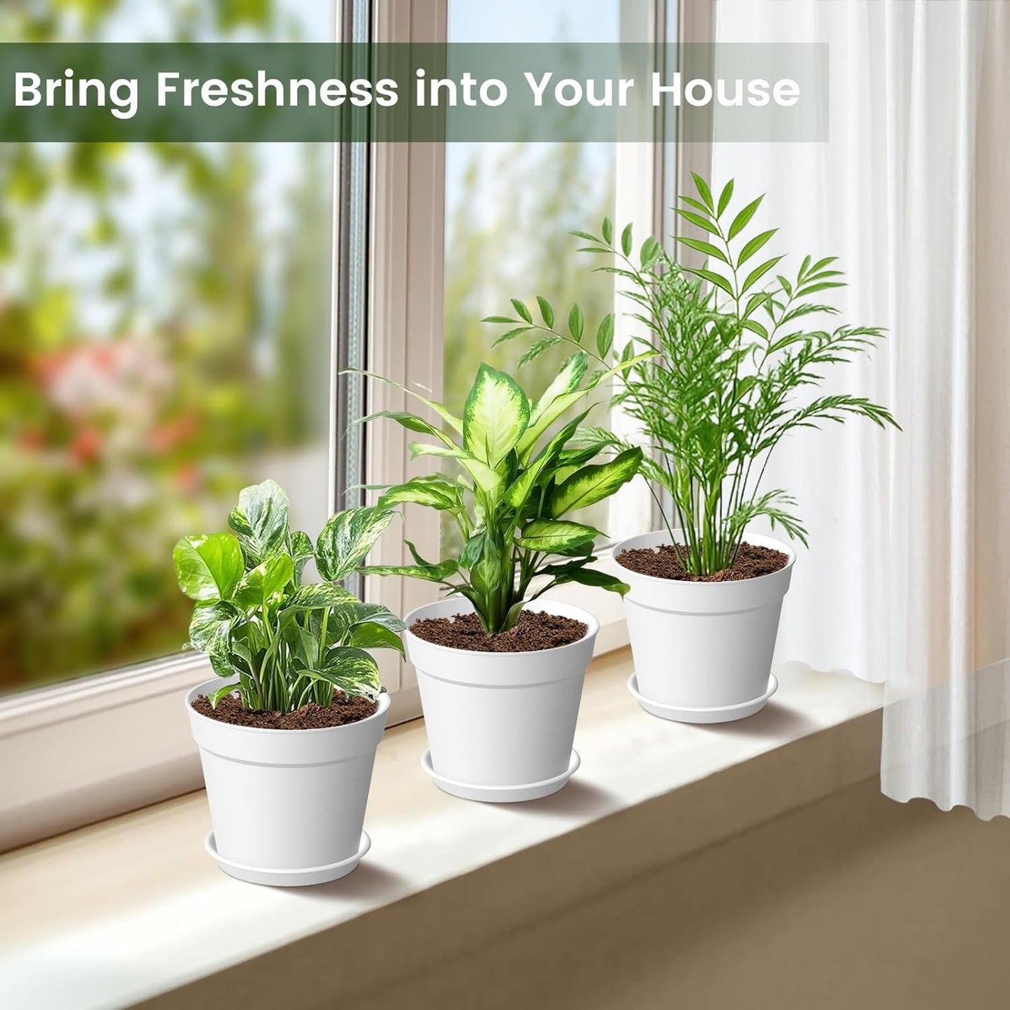 20 Pack 6 Inch Plant Pots with Drainage and Saucers, White Plastic Flower Pots for Indoor and Outdoor Plants, Stackable Nursery Planters for Houseplants and Herbs, White