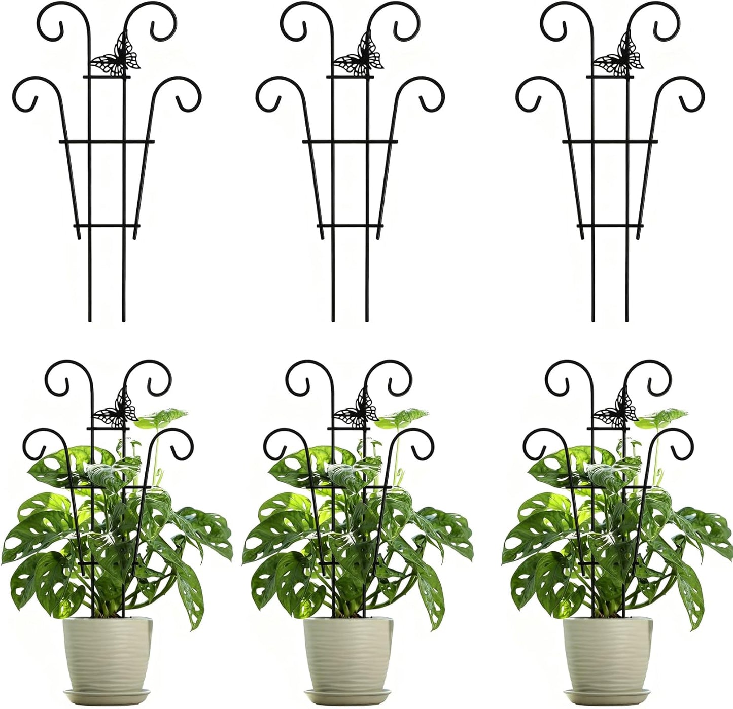 Indoor Plant Trellis for Climbing Plants, Stackable Garden Trellis for Potted Plants, Small House Plant Trellis for Vine Ivy Flower Plant Support Outdoor DIY Metal Trellis 3 Pack, Butterfly Design