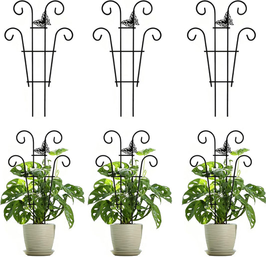 Indoor Plant Trellis for Climbing Plants, Stackable Garden Trellis for Potted Plants, Small House Plant Trellis for Vine Ivy Flower Plant Support Outdoor DIY Metal Trellis 3 Pack, Butterfly Design
