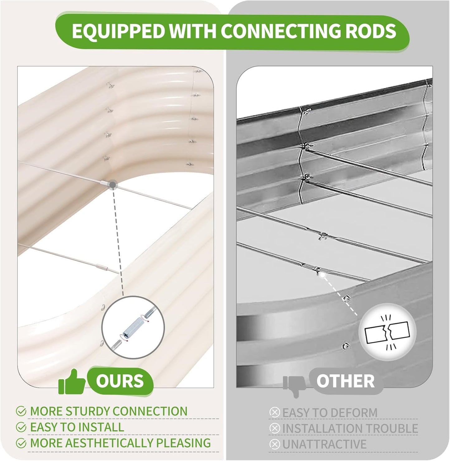 Galvanized Raised Garden Bed Outdoor- 2 Pcs Raised Beds for Gardening| Metal Planter Box, Steel Raised Garden Bed Kit with Gloves for Vegetables, Flower, Herbs (6x2x1.4FT, White)