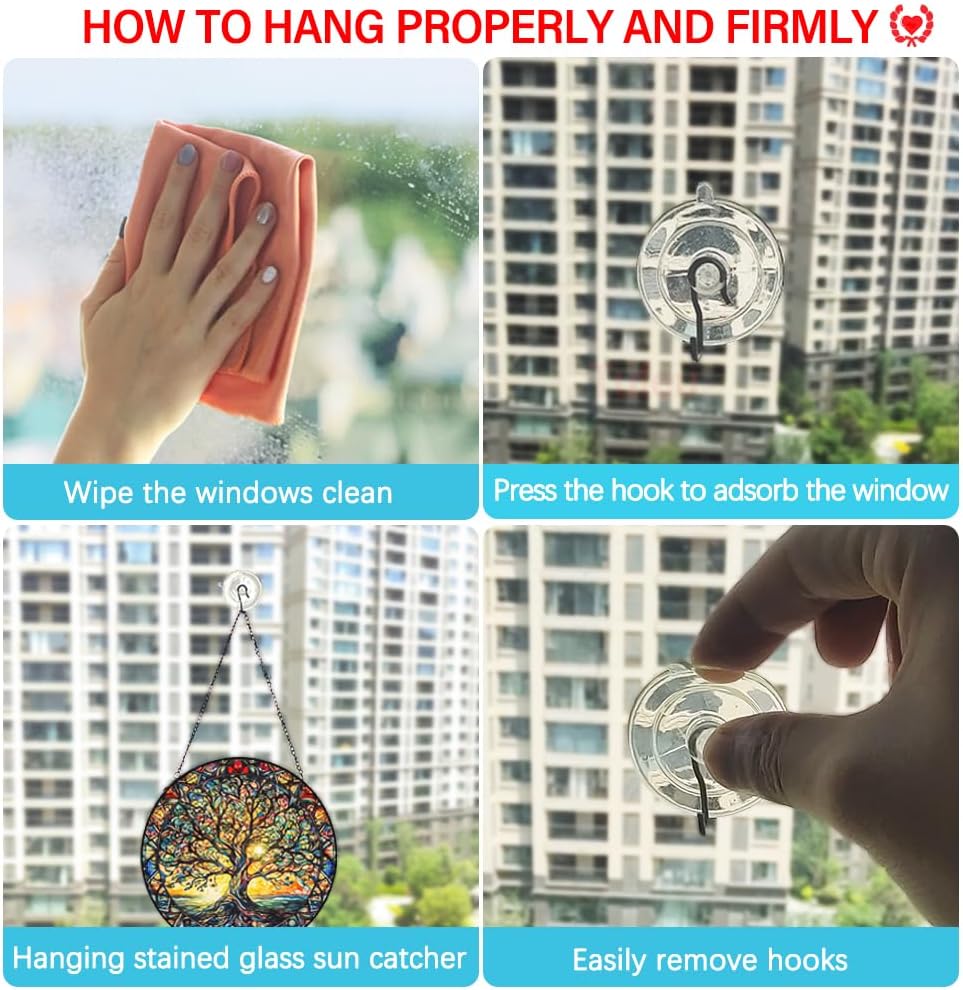 Tree of Life Suncatcher Stained Glass Window Hanging - 8″ Handmade Sun Catchers Indoor Window Catcher Suncatchers for Windows Hanging - Wall Art Home Garden Fall Decor Birthday Gifts for Women Men