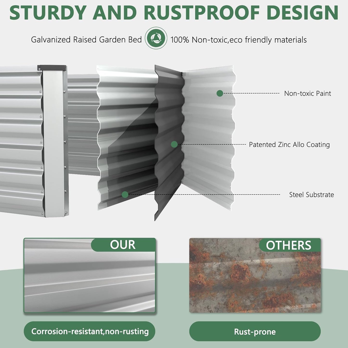 FOOWIN 2pcs 6x3x2ft Galvanized Raised Garden Bed, Planter Raised Garden Boxes Outdoor, Large Metal Raised Beds for Gardening, Garden Bed for Vegetables, Flowers, Herb,269 Gallon Capacity, Silver