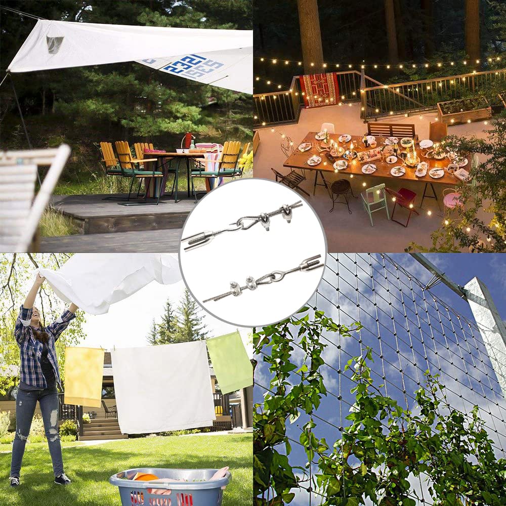 1/16 Wire Rope Kit,Vinyl Coated Aircraft Cable,7x7 Strand Core with Turnbuckles,Crimping Loop Sleeve,Cable Clip Clamp for String Light Hanging,Garden Wire,Clotheslines