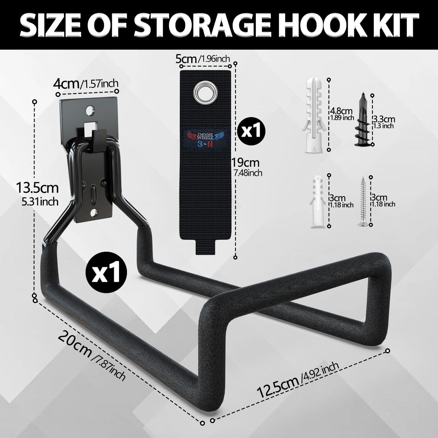 3-H Solid Steel Garden Hose Holder - Wall Mounted Hanger with Extension Strap for Outdoor Water Hoses & More