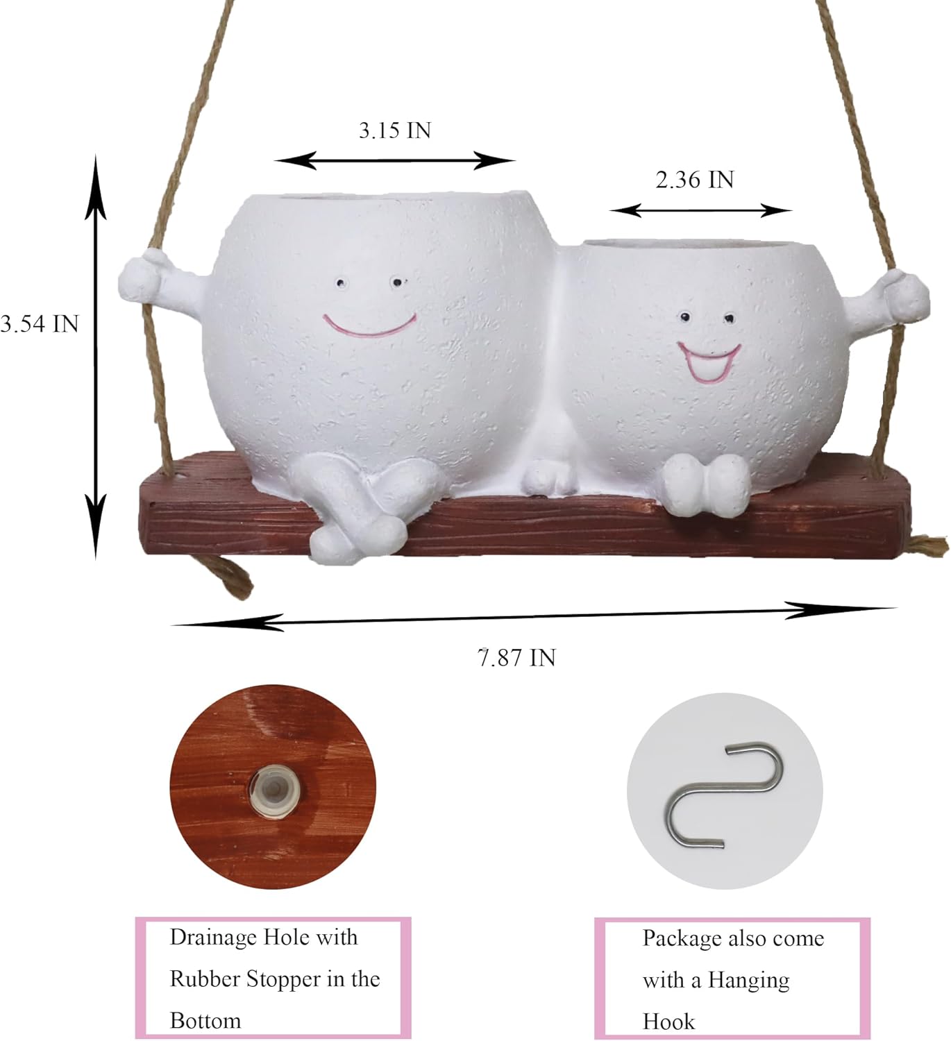 Cute Hanging Face Planter Pots, Funny Swinging Two Head Planters Cactus Plant Pots for Indoor Outdoor Plants, Unique Succulent Wall Planters Whimsical Flower Vase