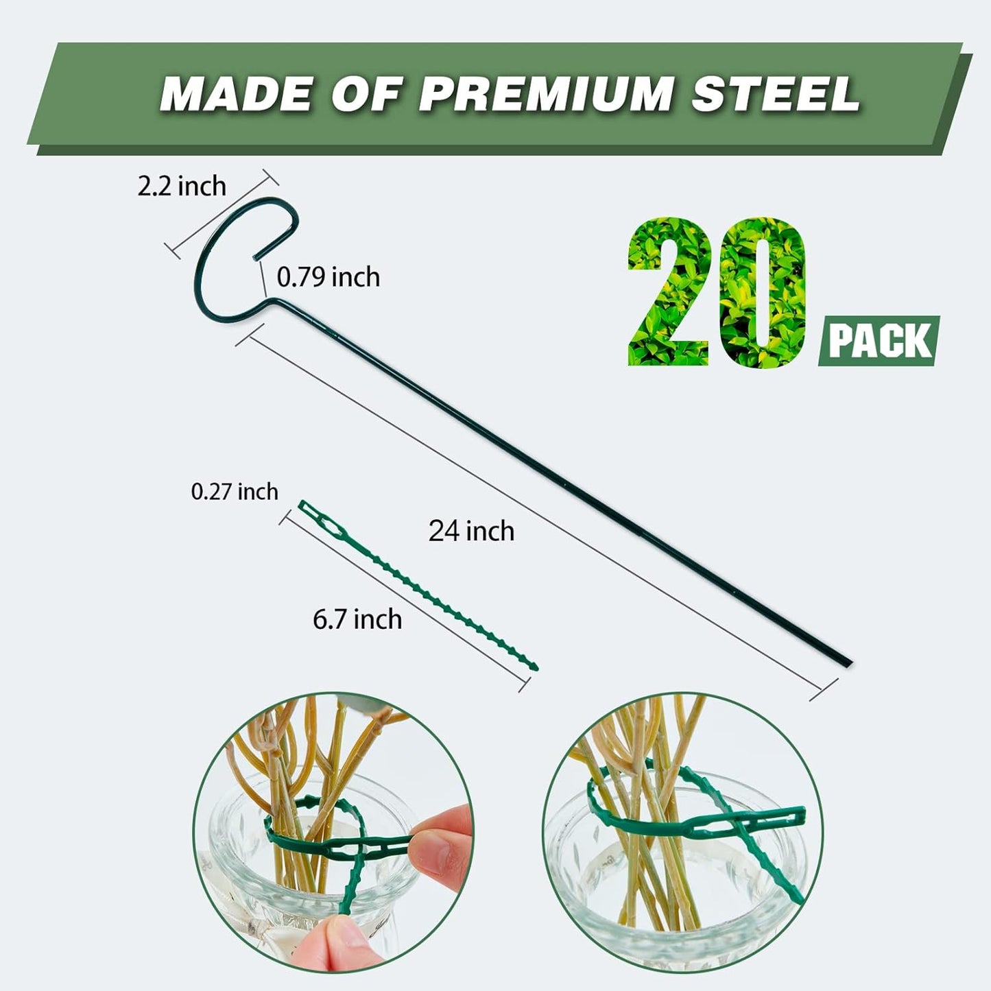 Joyhalo 20 Pack Plant Support Stakes 24 Inch, Plant Stakes, Flower Stakes with 24 Twist Ties, Garden Sticks for Plants Iris, Dahlia, Gladiolus, Amaryllis, Rose, Sunflower, Tomato, Sapling Etc