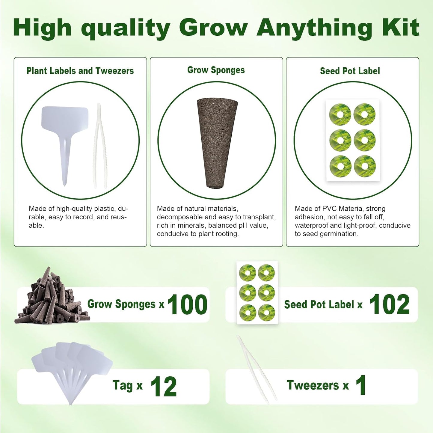 215 Pack Hydroponic Pods Supplies for Aerogarden Pods, Grow Sponges for Hydroponics, Seed Pods Kit with 100 Grow Sponges, 102 Pod Labels,12 Plant Labels, 1 Tweezer for Hydroponic Indoor Garden System