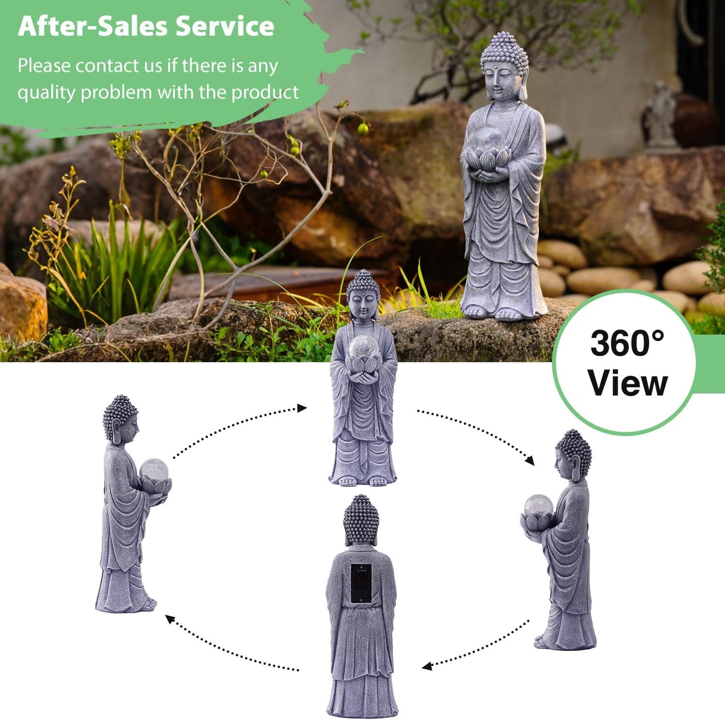 Goodeco Buddha Statue with Solar Lotus – 18.2 Inch Tall Large Garden Buddha Statue for Outside, Outdoor Zen Garden Statues