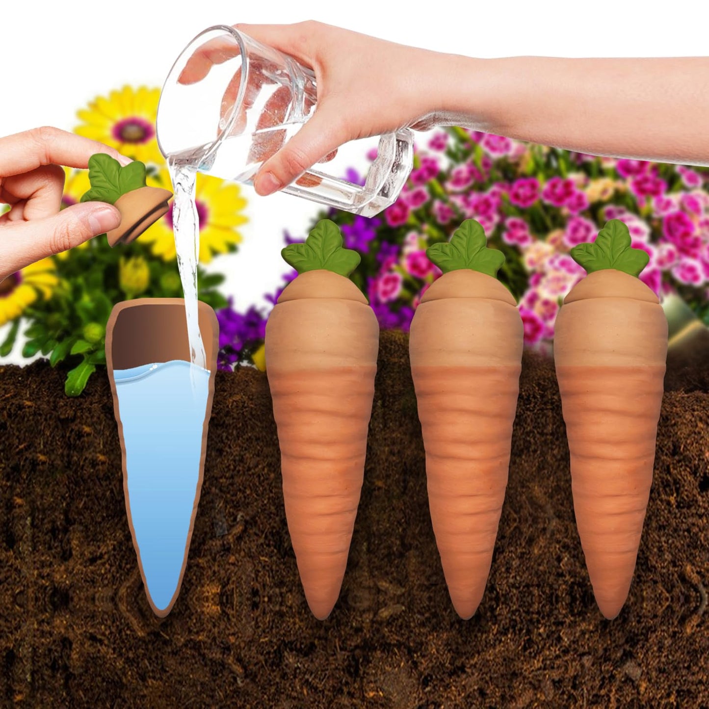 4 pcs Terracotta Watering Spikes - Automatic Self-Watering Stakes, Vacation Plant Waterer for Wine Bottle, Perfect for Indoor & Outdoor Plants