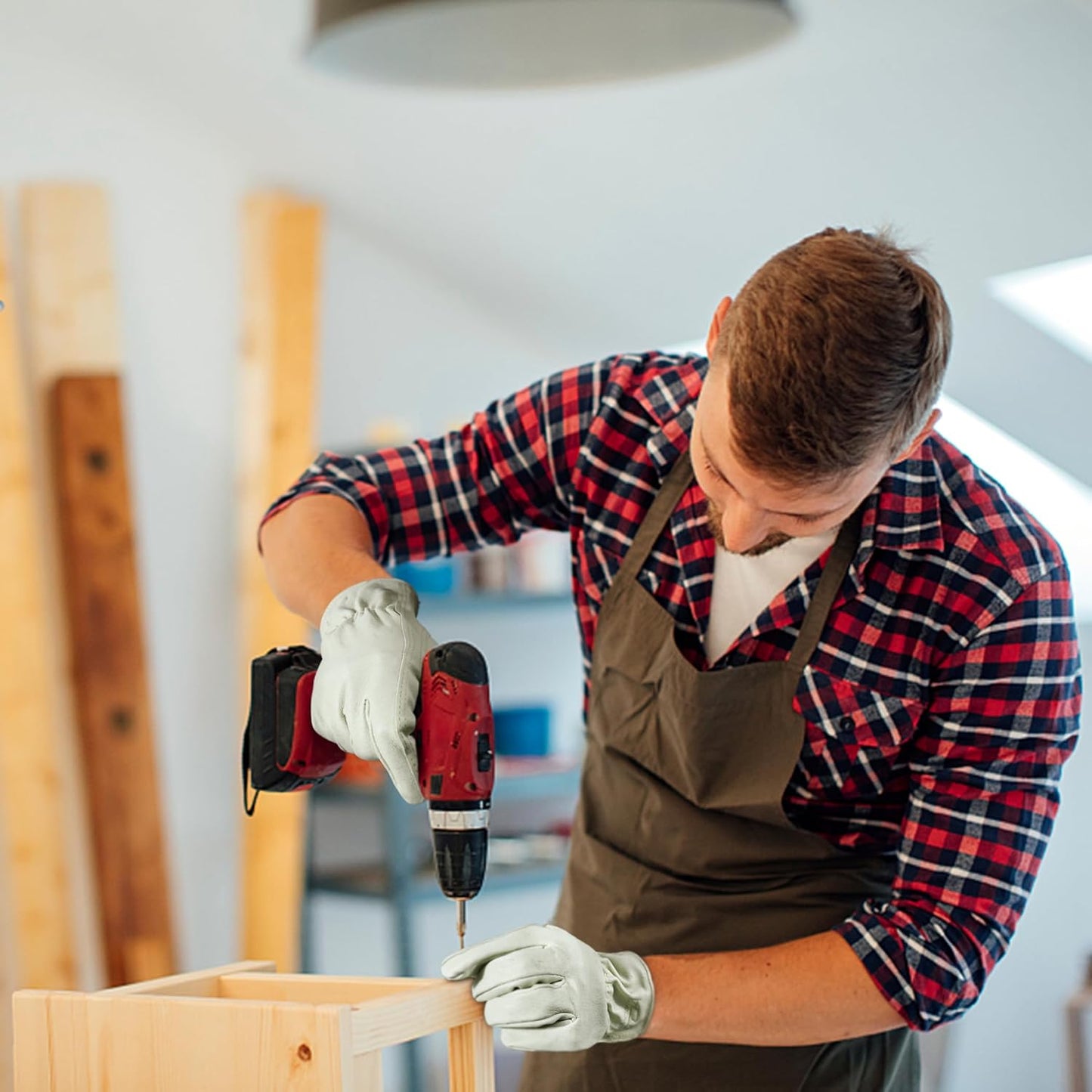 HLDD HANDLANDY Leather Work Gloves for Men & Women, Adjustable Wrist Cowhide Gardening Glove with Reinforced Palm for Driver