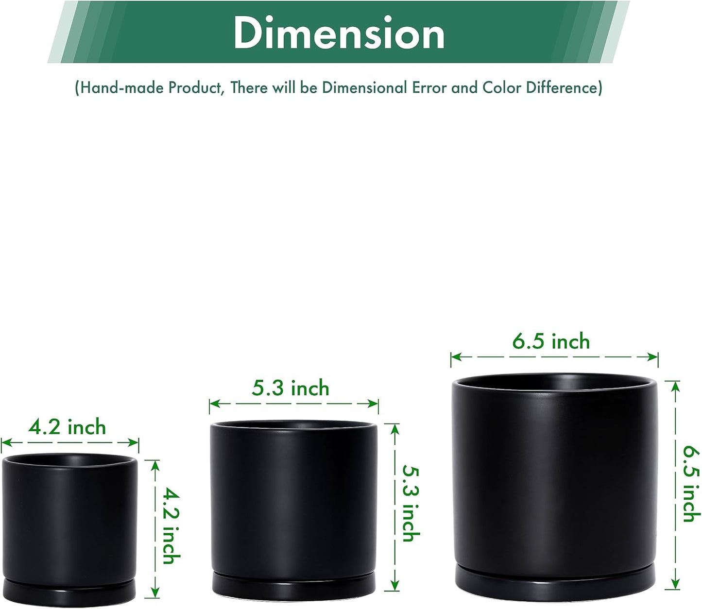 D'vine Dev Black Terracotta Pots for Plants, 4.2 Inch 5.3 Inch 6.5 Inch, Succulent Planter Pot with Drainage and Saucer, 40-T-A-2