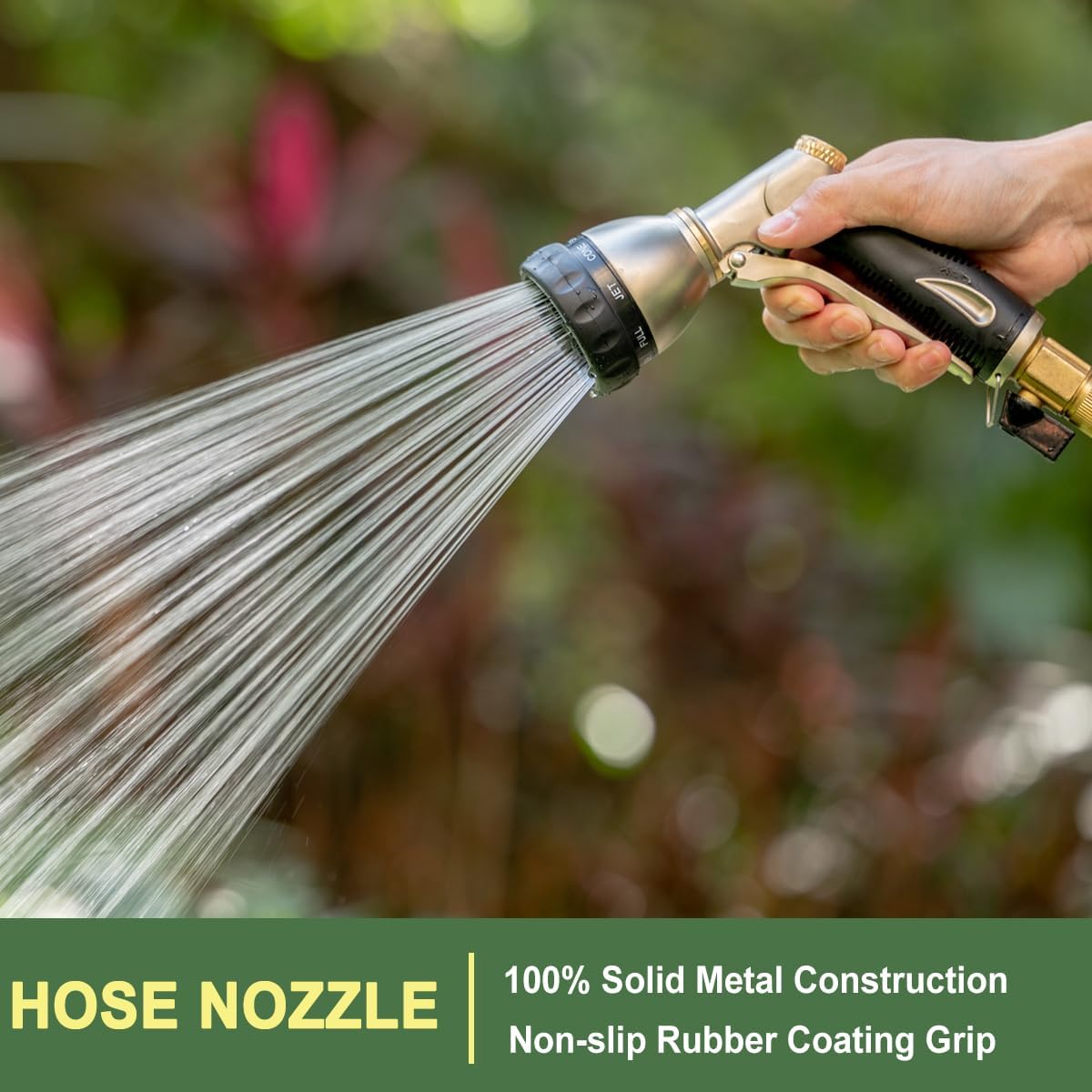 FANHAO Heavy Duty Garden Hose Nozzle, 100% Metal Water Nozzle with 8 Adjustable Spray Patterns, High Pressure Hose Sprayer with Non-Slip Grip for Watering Plants & Lawns, Washing Cars & Pets -Silver