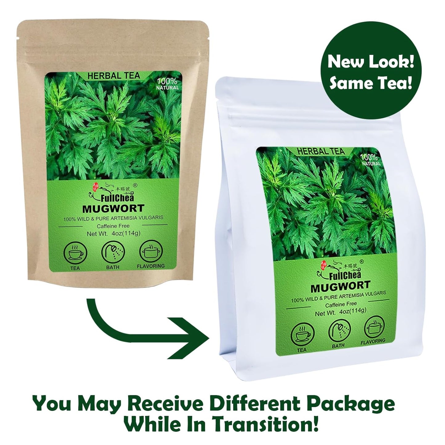 FullChea - 100% Pure Natural Dried Mugwort Herb Loose Leaf - 4oz/114g - Superior Dried Mugwort Tea - Sulfur-free - Non-GMO - Caffeine-free - Help Lucid Dream