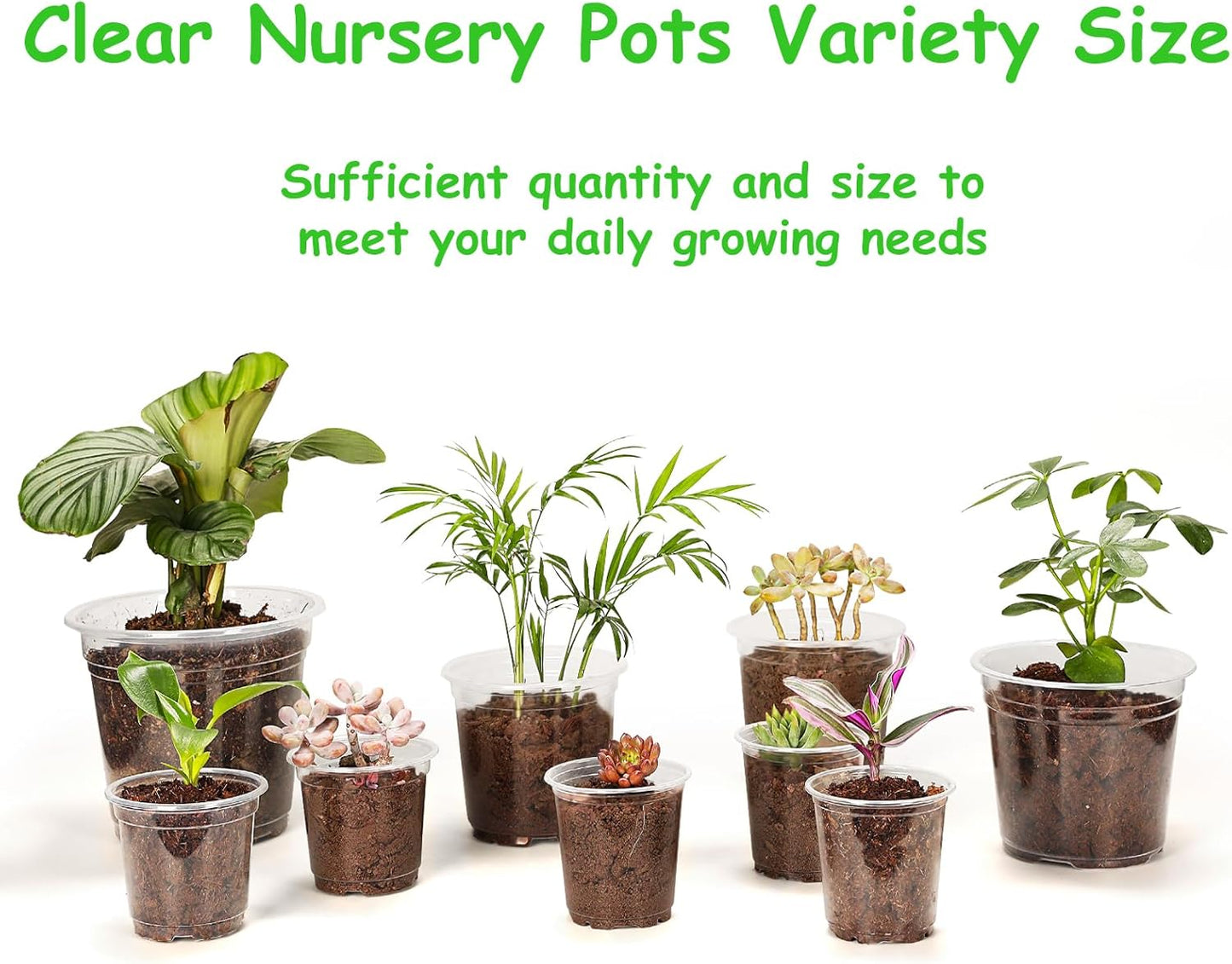 30 Pack 3.5/4/5/6/7 Inch Clear Nursery Pots with Drainage Holes, Transparent Plastic Pots for Plants, Reinforced Seed Starter Pots Flower Pots
