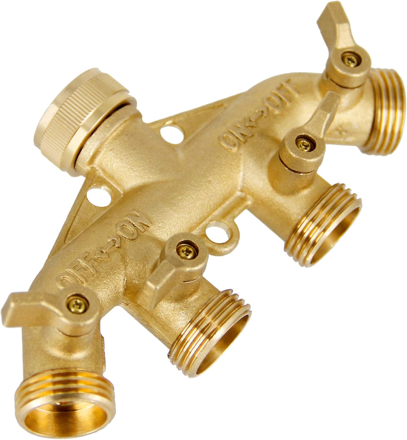 4 Way Brass Hose Splitter, 3/4" Heavy-Duty Brass Garden Hose Splitter, Garden Hose Adapter Connector
