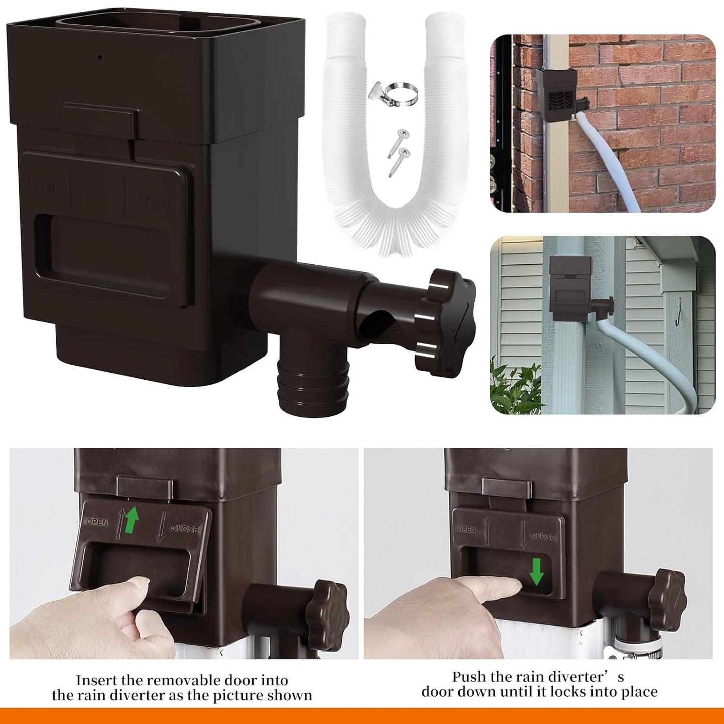 Anivia Rainwater Collection System, Downspout Diverter Fits for 2x3 or 3x4 Inch Standard Downspouts, Rain Barrel Diverter Kit with Adjustable Valve and Filter. 5ft Hose - Brown