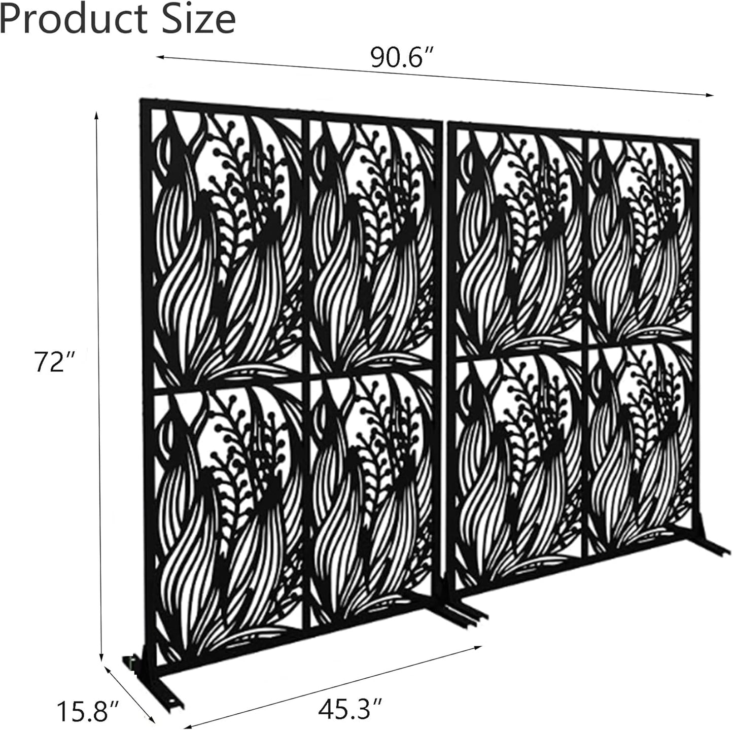 2 Pack Metal Privacy Screens 72" H Outdoor Privacy Screens Panels Outdoor and Indoor Leaf Pattern Divider for Balcony Patio Garden Room Divider(Black,2 Pack