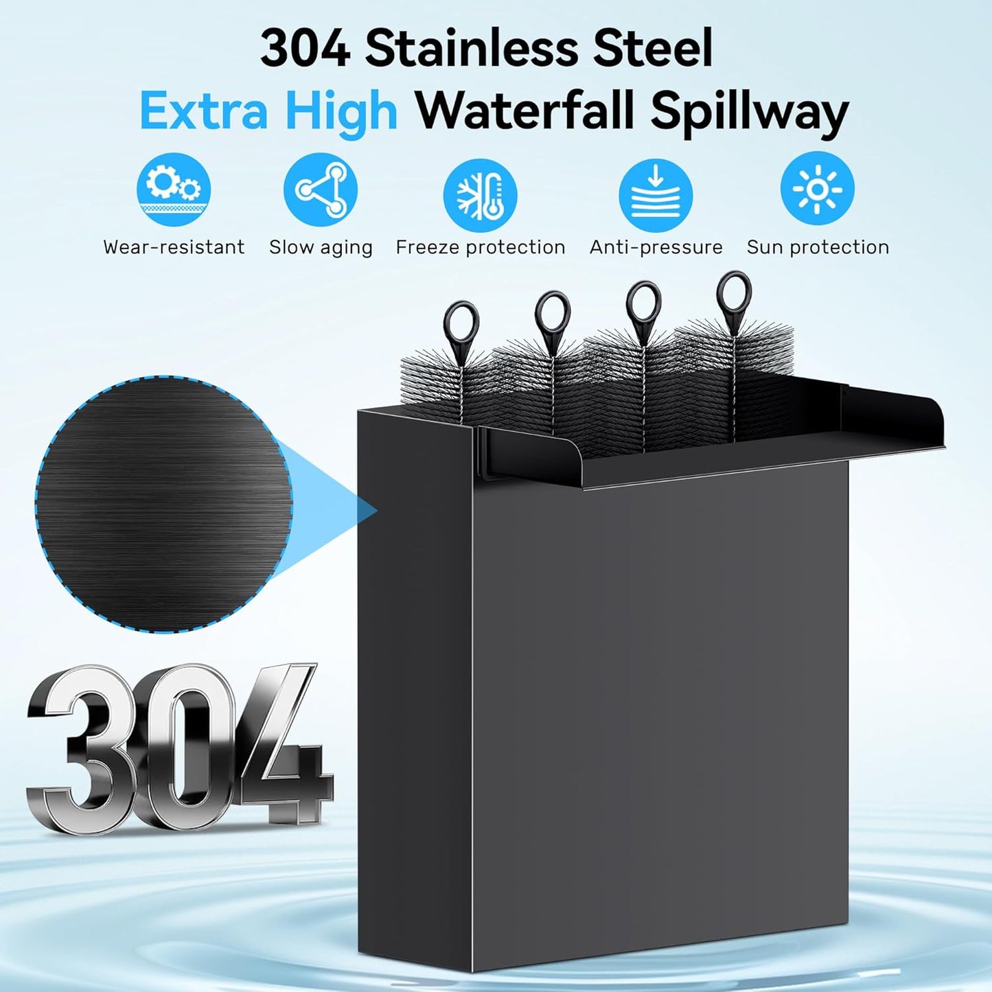 POPOSOAP Pond Waterfall Spillway with Pump Kit, 13.4" H x 12" W Stainless Steel Pond Waterfall Box with Pond Pump, Filtration, 10FT Corrugated Tubing for Outdoor Garden Pond Spillway