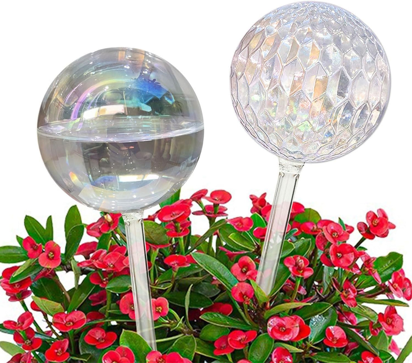 17 Oz 2 Weeks Glass Plant Watering Globes Large for Indoor Outdoor Potted Plants Self Watering Planter Insert Bulbs Water Plants While Away Vacation Devices (Iridescent Large 2-Pack)