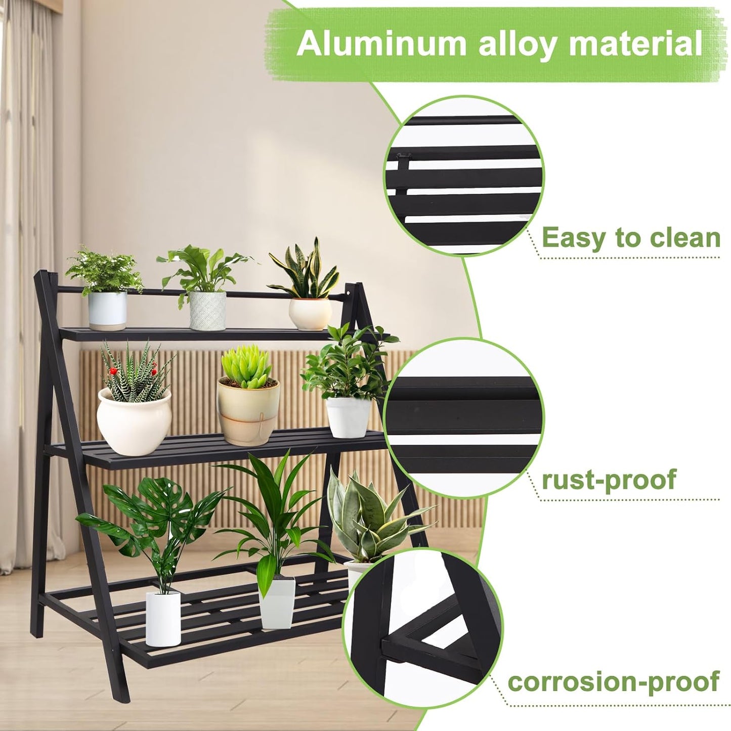 Aluminum Plants Shelf Outdoor, Multiple Flower Holder Rack, Metal Plant Stands Home Decor for Balcony Living Room Patio Garden (3-Tier)