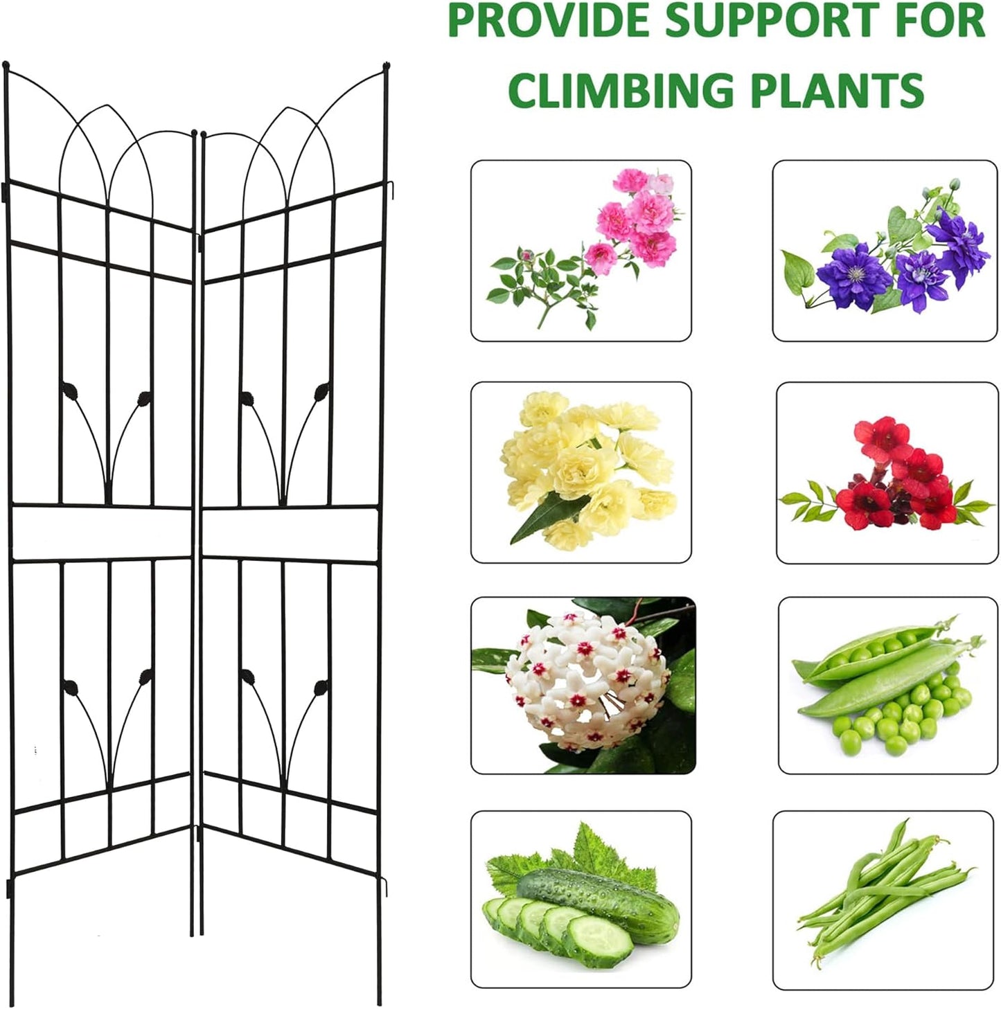 2 Pack Metal Garden Trellis 71" Black Fence Rustproof Garden Trellis for Climbing Plants Support Roses Flower Outdoor Lawn, Black