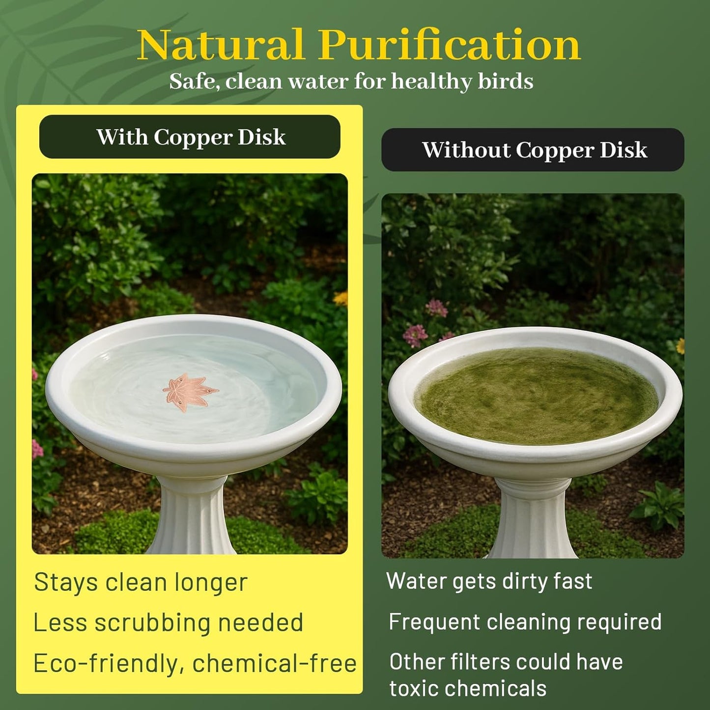 Bird Bath Copper Disk,Bird Bath Purification Disk 0.6mm Reinforced 99.99% Pure Copper Cleaning Disk with 3-Point Support,Fits Outdoor Birdbath & Bowl,Provide Safe Clean Water,Maple Leaf-2Pcs