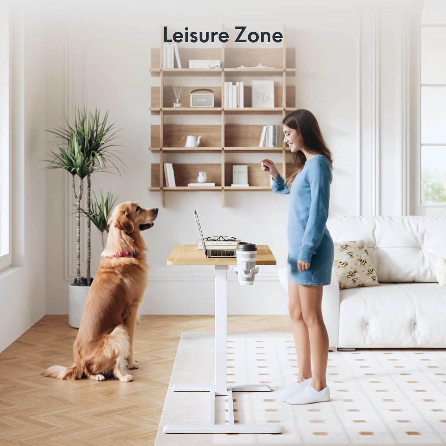 FLEXISPOT Adjustable C Table with Wheels, Mobile Snack Side End Table Sofa Couch Bedside Table Laptop Rolling Cart TV Tray Night Stand Small Space Side Table,(31.5" W x 17.7" D,Maple)