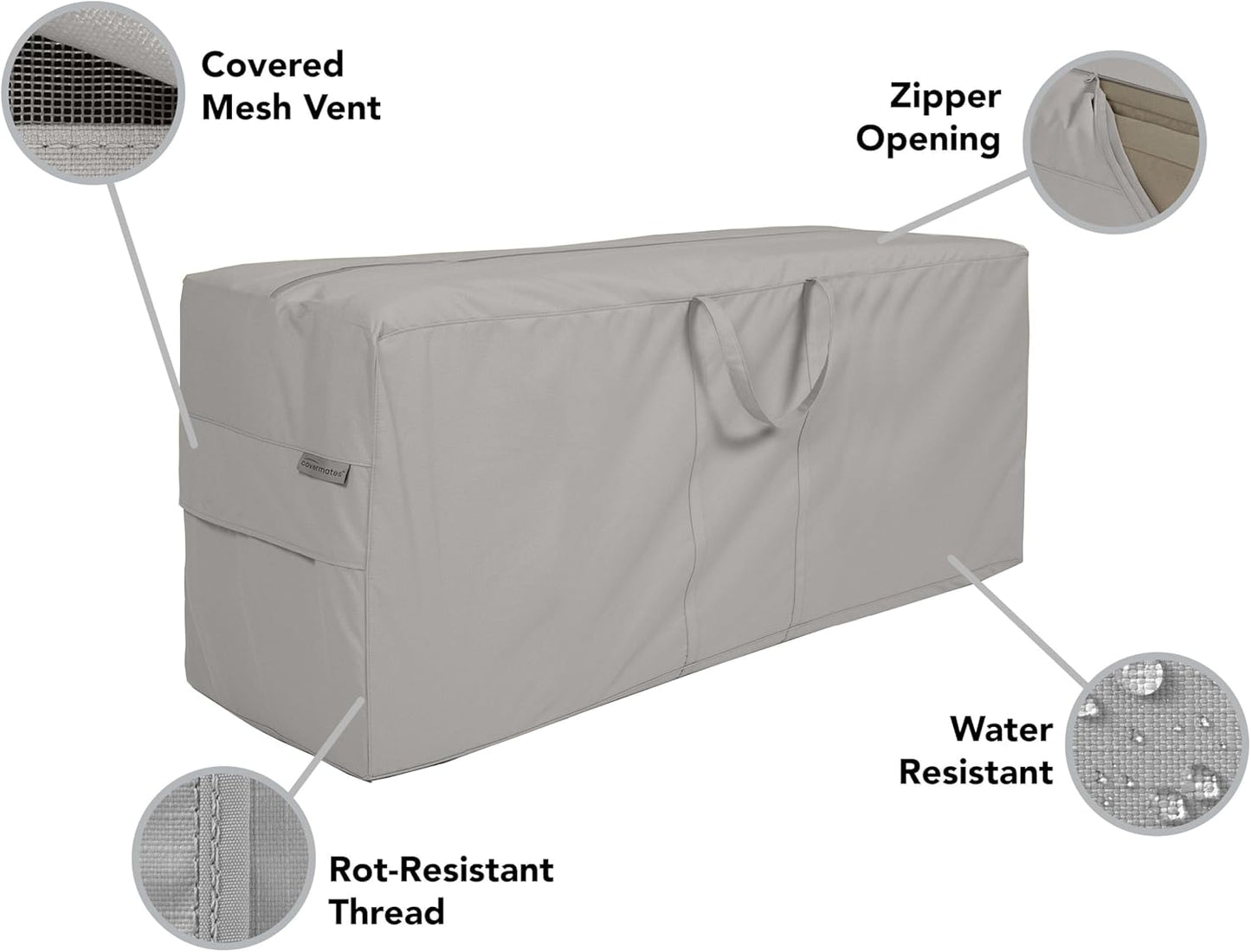 Covermates Cushion Storage Bag - Heavy-Duty Polyester, Weather Resistant, Water Resistant Zipper, Cover Accessories, 75W x 18D x 26H, Ripstop Grey