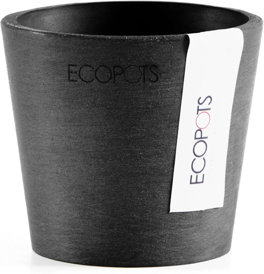 Ecopots Amsterdam Mini Durable Modern Round Recycled-Based Composite Flower Pot Planter, Dark Grey, 3"