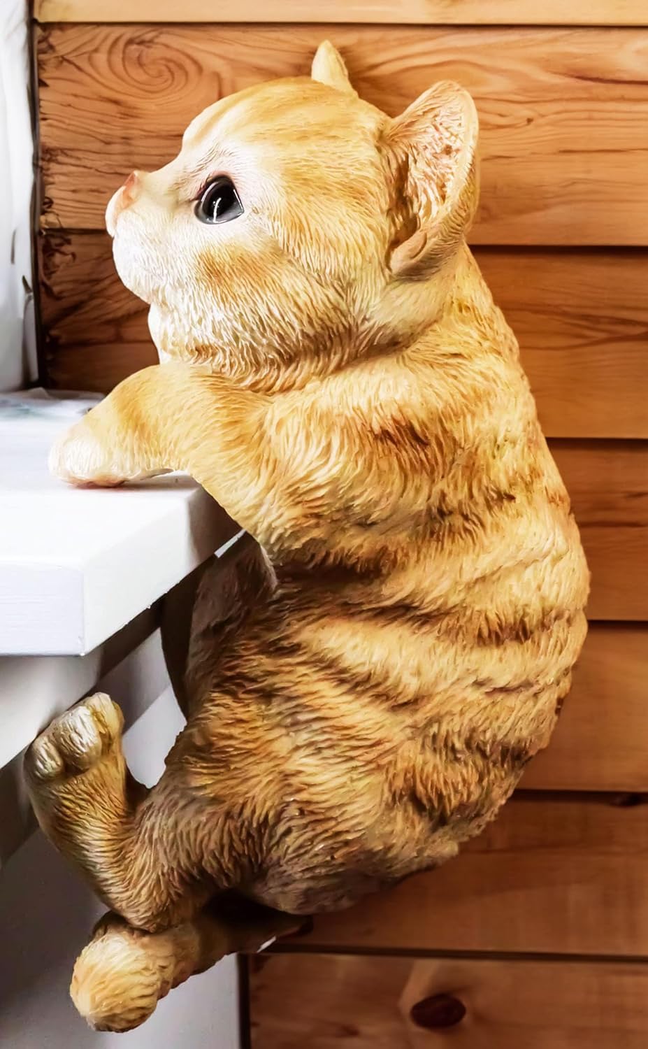 coolboy Hanging Cat Statue Garden Patio Decor,Lifelike Orange Tabby Cat Figurine Kittens Outdoor Statue Decor,Pot Pal Hanging Animal Resin Cat Figurine for Cat Lovers