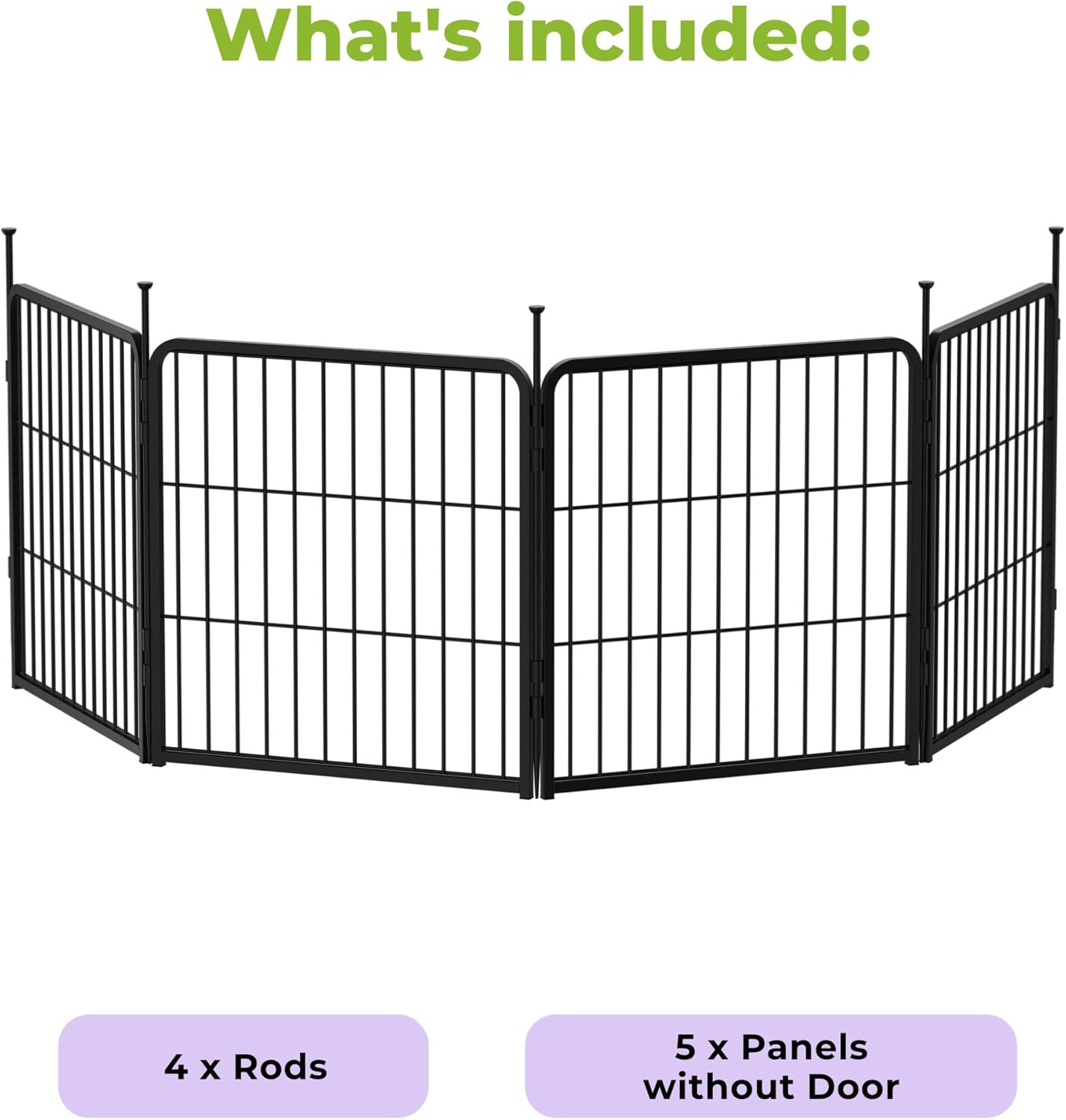 Doorless Garden Fence 24 in(H) x 7.4 ft(L) 4 Panels, Heavy Duty Metal Animal Barrier Fence, No Dig Fence for Dogs, Rabbit Fence for Garden, Black