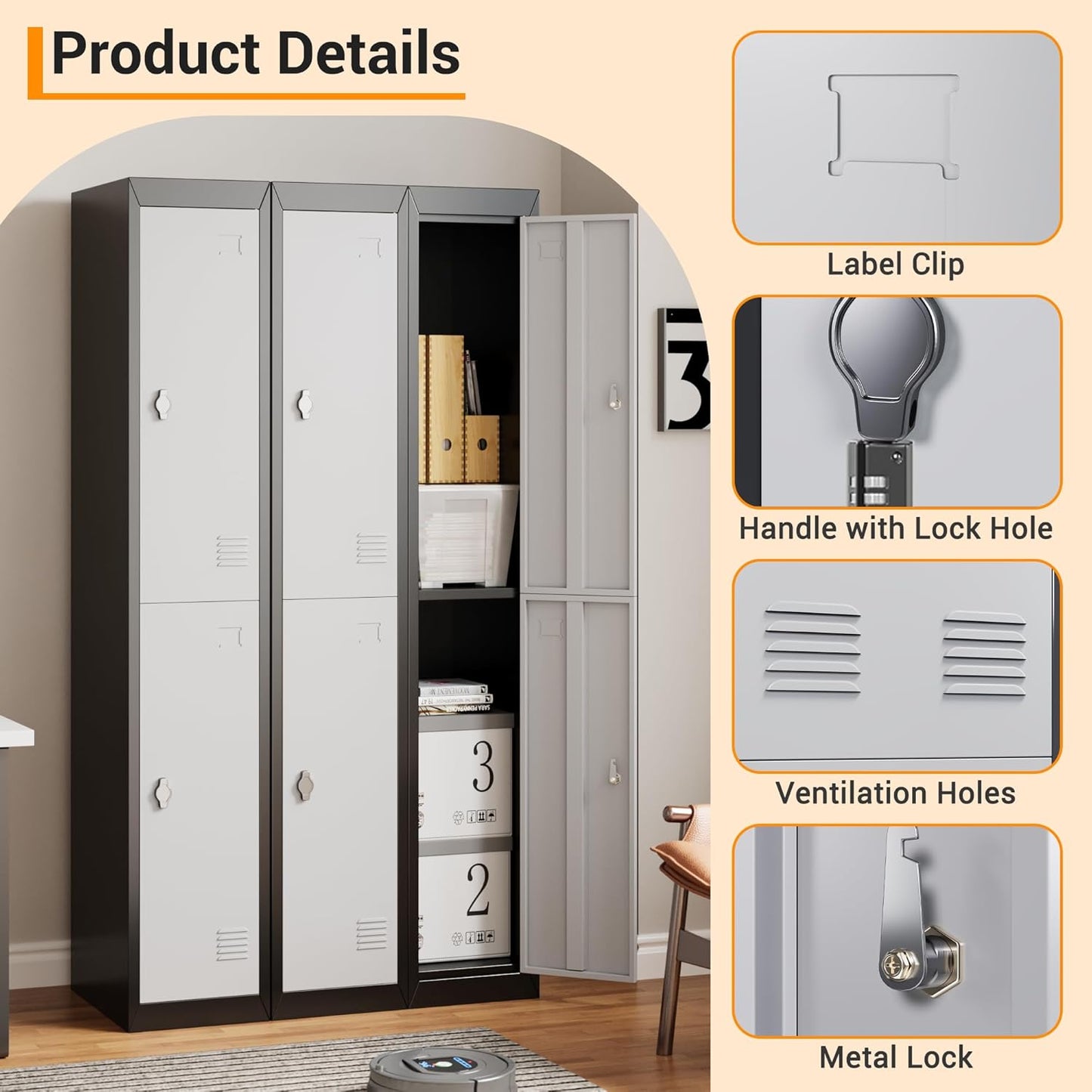 GAOMON Metal Locker, Metal Storage Locker with Shelves and Doors, Perfect for Employees and Students, Ideal for Offices, Schools, Gyms, Homes, and Garages, Assembly Required, Grey & Black