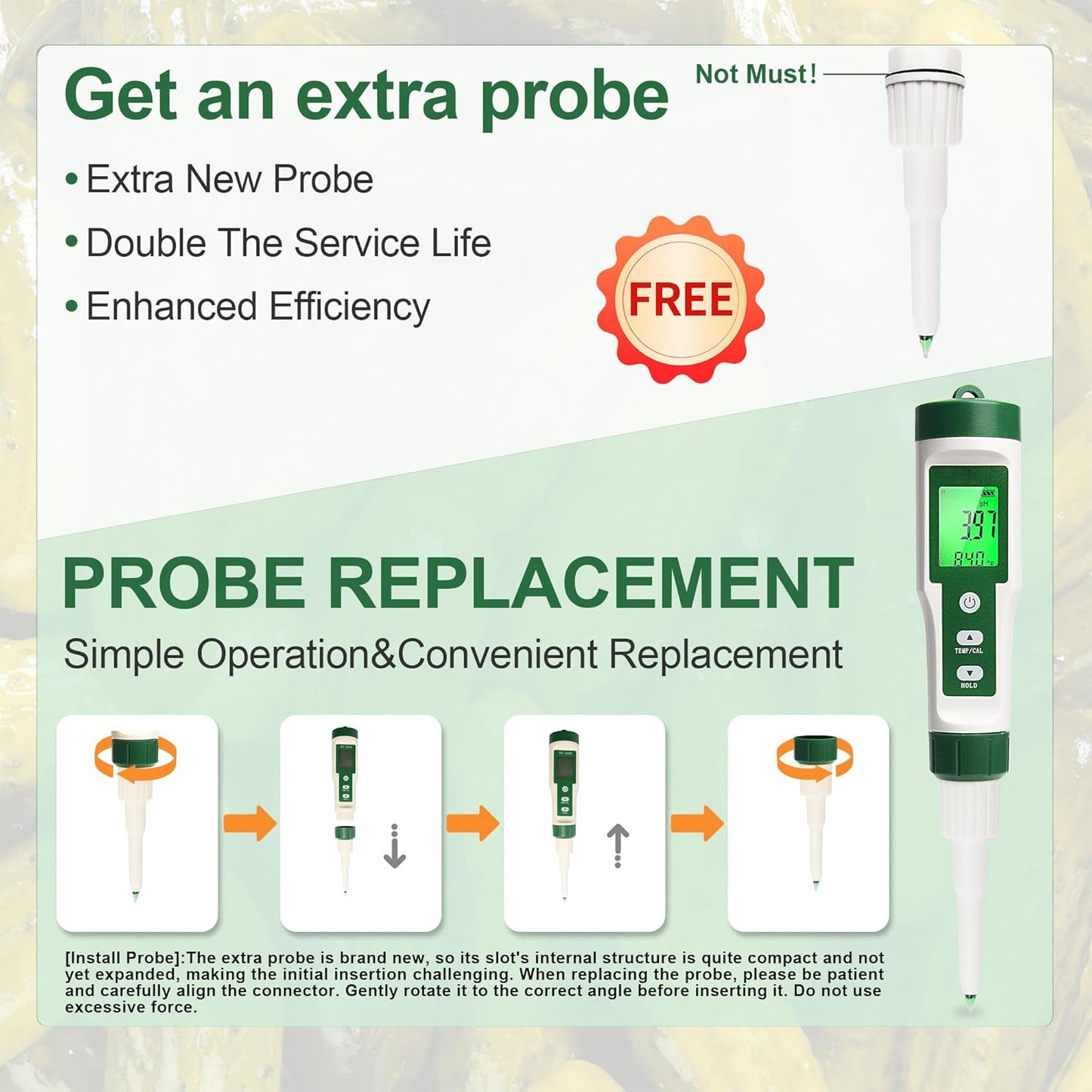 Digital pH Meter for Food, Food pH Tester with 2 pH Probe for Fermented Foods Dough