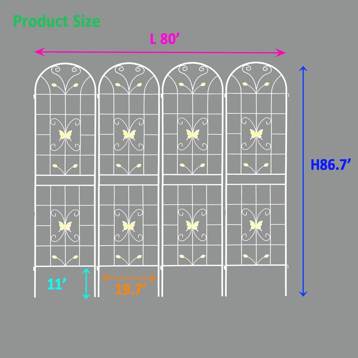 4 Pack Metal Garden Trellis 86.7" White Fence Rustproof Garden Trellis for Climbing Plants Support Roses Flower Outdoor Lawn, Cream White